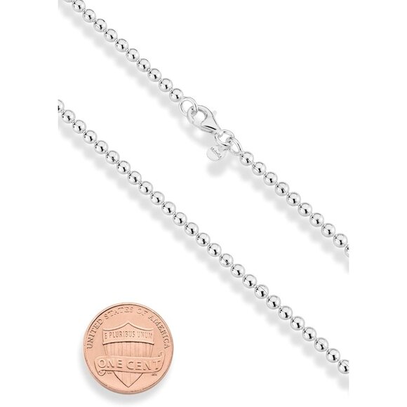925 Sterling Silver Italian Handmade 3mm Bead Ball Strand Chain Bracelet for Wom - Picture 2 of 6